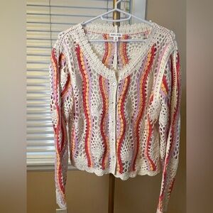 NWOT Tribal Women's Colorful Crochet Cardigan, P/S, fits like a small or medium